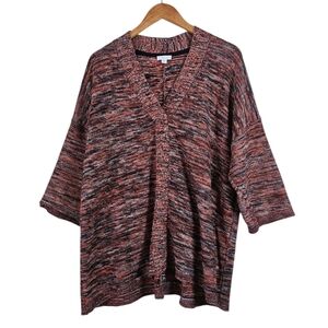 Pure Jill V-Neck Campari Marled Knit Pullover Sweater Orange Navy Space Dye Sz S